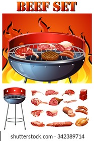 Different kind of meat on the grill illustration