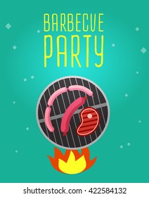 Different kind of meat on the grill illustration. picnic or Bbq party. Food and barbeque, summer and grill
