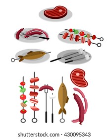 Different kind of meat on the grill illustration. picnic or Bbq party. Food