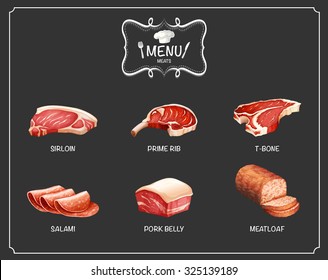 Different kind of meat on menu illustration