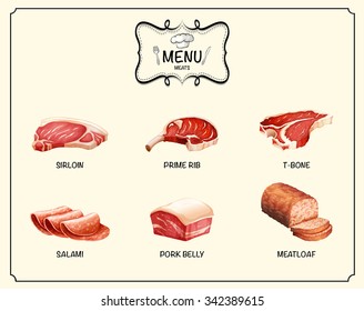 Different kind of meat products illustration