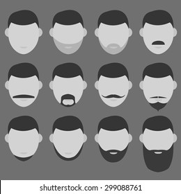 Different kind of men's beards and mustache. Style of beards and mustache