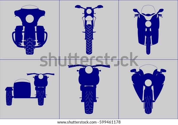 Different kind motorcycle front view vector\
illustration simplifying icon\
set