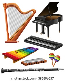 Different kind of musical instruments illustration