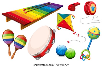 Different kind of musical instruments and toys illustration