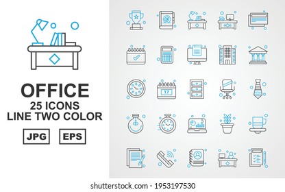 Different kind of Office line two color icon pack vector illustration. Flat style vector illustration isolated on white background.