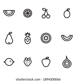 Different kind of outlined fruits vector icons. Flat style vector illustration isolated on white background.