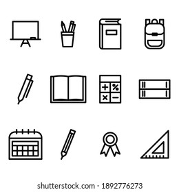 Different kind of outlined School icons. Flat style vector illustration isolated on white background.