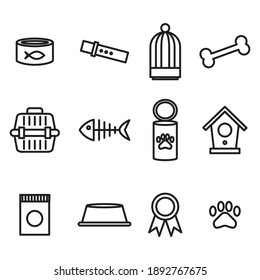Different kind of pet supply icons. Flat style vector illustration isolated on white background.