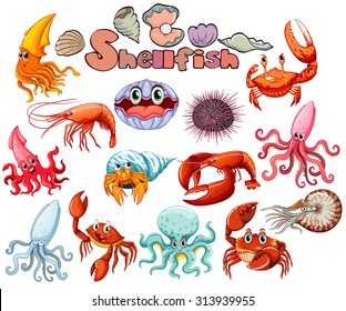 Different kind of sea animals illustration