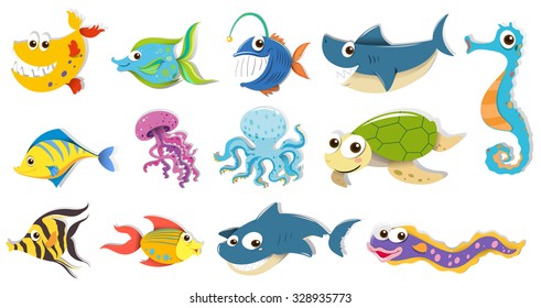 Vector Animals Parrot Cow Shark Seahorse Stock Vector (Royalty Free ...