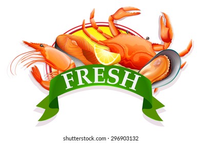 Different kind of seafood with banner