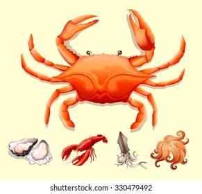Different kind of seafood illustration