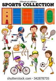 Different kind of sports and courts illustration
