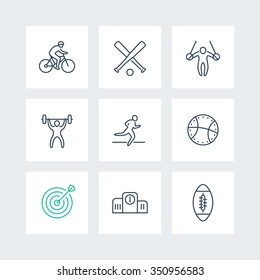 different kind of sports, line icons in squares