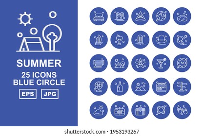 Different kind of Summer blue circle icon pack vector illustration. Flat style vector illustration isolated on white background.