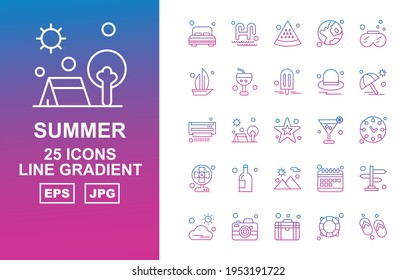 Different kind of Summer line gradient icon pack vector illustration. Flat style vector illustration isolated on white background.