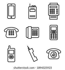 Different kind of telephone icons. Flat style vector illustration isolated on white background.