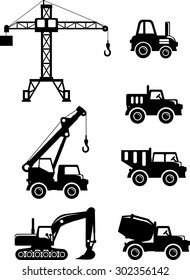Different kind of toys heavy equipment and machinery on white background. Vector illustration.