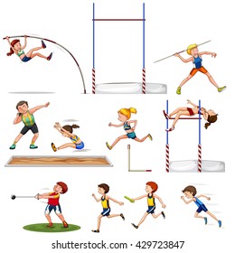 Different kind of track and field sports illustration