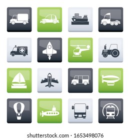 Different kind of transportation icons over color background - vector icon set