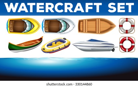 Different kind of watercrafts illustration