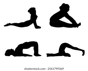 different kind of yoga poses black silhouette useful for gym