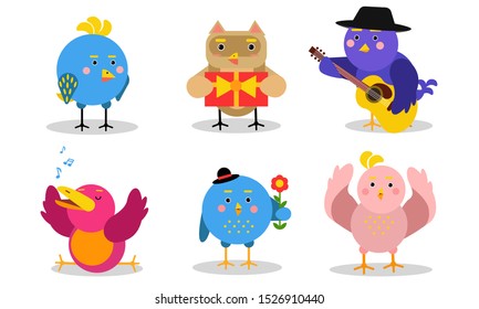 Different Kinds Of Baby Birds Vector Illustrations Set Cartoon Character