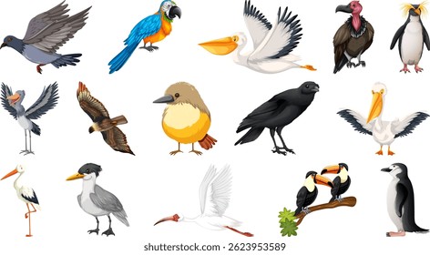 different kinds of birds collection vector icon logo character premium illustration
