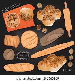 Different kinds of bread illustrations.
