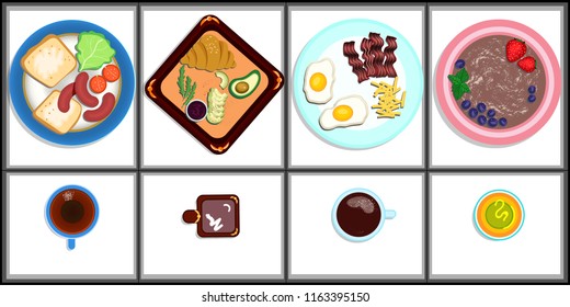 different kinds of breakfast on a white background. vector ilustretion