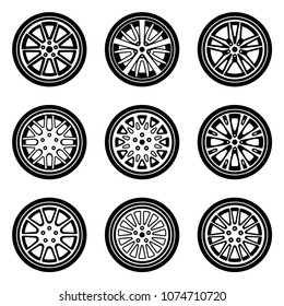 Different kinds of car wheels. Vector illustration