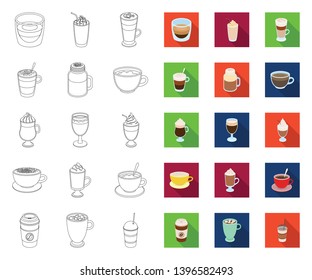 Different kinds  cfee outline,flat icons in set collection  design. Cfee drink vector symbol stock web illustration.