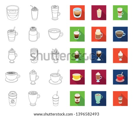 Different kinds  cfee outline,flat icons in set collection  design. Cfee drink vector symbol stock web illustration.