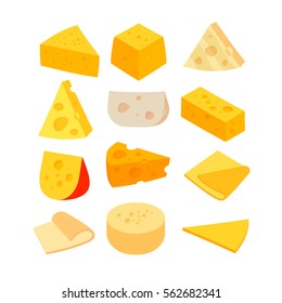 Different kinds of cheese. Vector set isolated on white background.