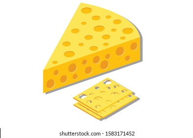 Different kinds of cheeses triangle cheese vector illustration isolated on white background