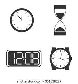 Different kinds of clocks and watches, flat icons