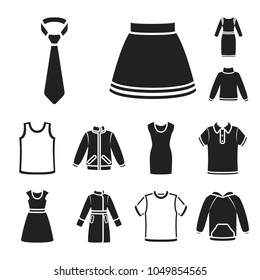 Different kinds of clothes black icons in set collection for design. Clothes and style vector symbol stock web illustration.