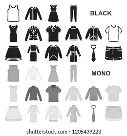 Different kinds of clothes black icons in set collection for design. Clothes and style vector symbol stock web illustration.