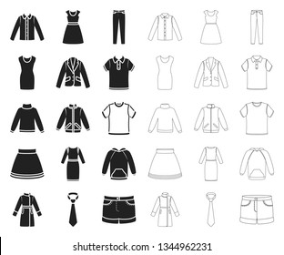 Different kinds of clothes black,outline icons in set collection for design. Clothes and style vector symbol stock web illustration.