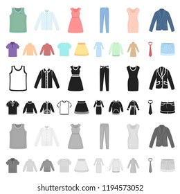 Different kinds of clothes cartoon icons in set collection for design. Clothes and style vector symbol stock web illustration.