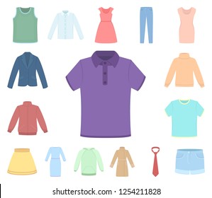 Different kinds of clothes cartoon icons in set collection for design. Clothes and style vector symbol stock web illustration.
