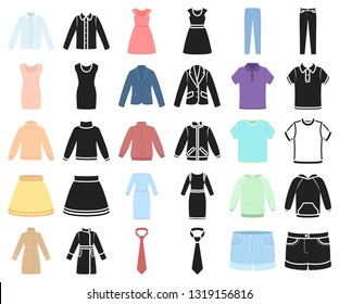 Different kinds of clothes cartoon,black icons in set collection for design. Clothes and style vector symbol stock web illustration.