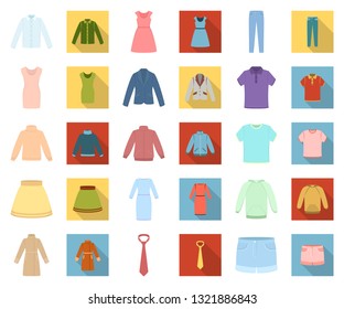 Different kinds of clothes cartoon,flat icons in set collection for design. Clothes and style vector symbol stock web illustration.