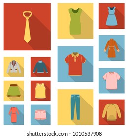 Different kinds of clothes flat icons in set collection for design. Clothes and style vector symbol stock web illustration.