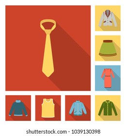Different kinds of clothes flat icons in set collection for design. Clothes and style vector symbol stock web illustration.