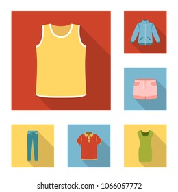 Different kinds of clothes flat icons in set collection for design. Clothes and style vector symbol stock web illustration.