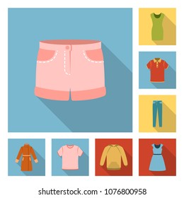 Different kinds of clothes flat icons in set collection for design. Clothes and style vector symbol stock web illustration.