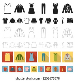 Different kinds of clothes flat icons in set collection for design. Clothes and style vector symbol stock web illustration.