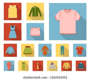Different kinds of clothes flat icons in set collection for design. Clothes and style vector symbol stock web illustration.